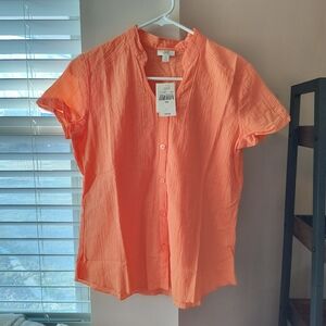 NWT J. Jill Orange 100% Cotton Button Down Blouse Size XS